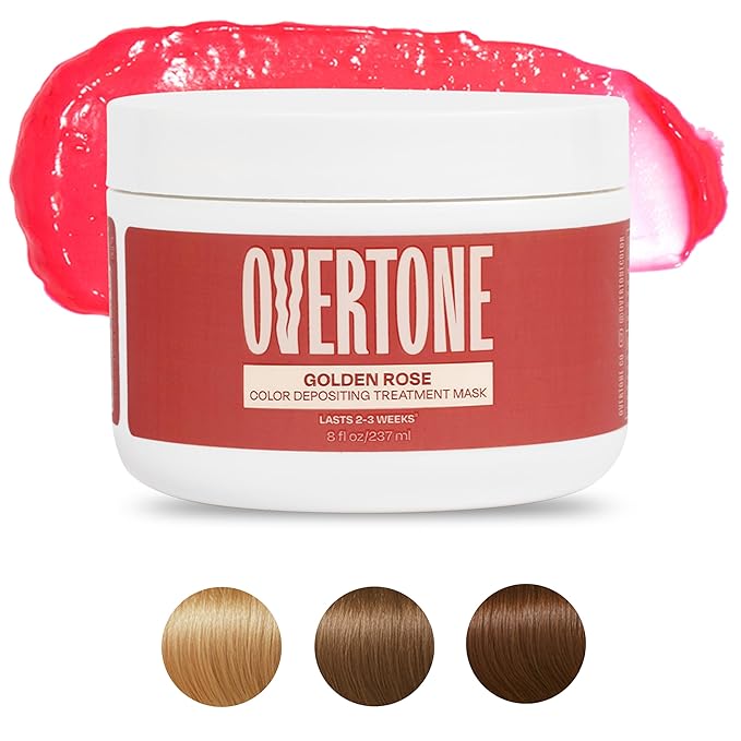 Overtone Semi Permanent Hair Color Conditioner, Rose Gold for Brown is Golden Rose, 8 oz, Nourishing, Damage-Free, Color Depositing Mask for All Hair Types with Shea Butter & Coconut Oil, Vegan