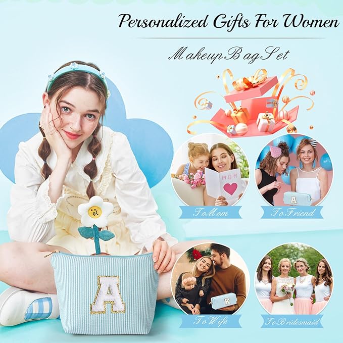 YOOLIFE Gifts for Women & Girls, Teen & Birthday Gifts, Personalized Initial Makeup Bag