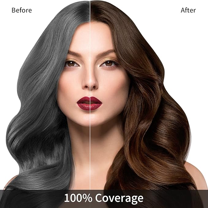 KINGMING Dark Brown Herbal Instant Color Shampoo for Gray Hair Coverage for Women & Men - 3 in 1 Champu Con Tinte Para Canas 500ml