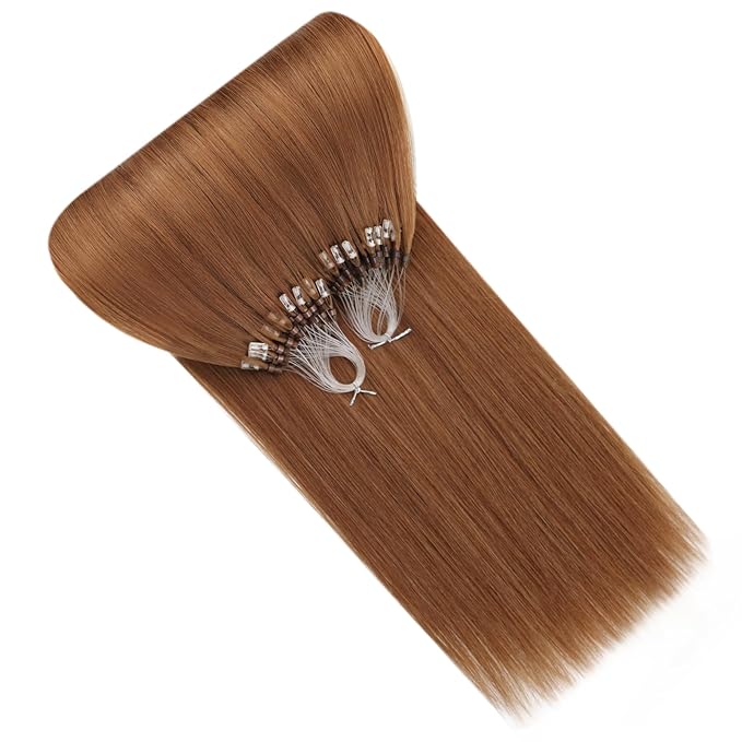 Full Shine Micro Loop Hair Extensions Real Human Hair 330 Copper Brown 22 Inch Beaded Extensions Natural Long Remy Hair add Length 50 Grams Micro Link Human Hair Extensions for Women