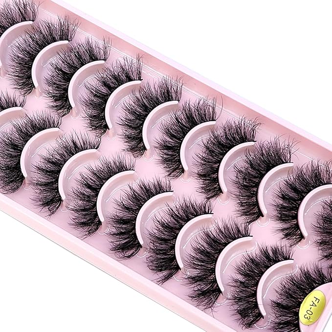 HBZGTLAD New 10 Pairs 3D Mink Lashes False Eyelashes Handmade Wispy Fluffy Long Lashes Natural Eye Makeup Tools Eye Lashes(FA-03)