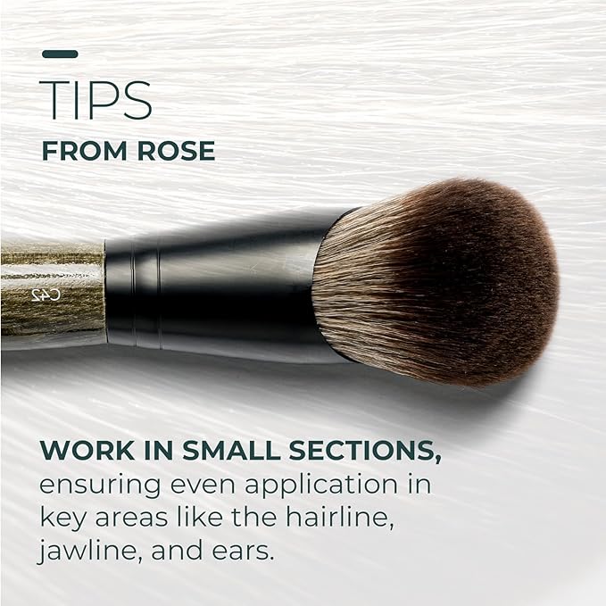 Rose and Ben Beauty C42 Foundation Brush | Professional Blending Brush for Liquid & Cream Makeup | Streak Free Buildable Coverage | Cruelty Free