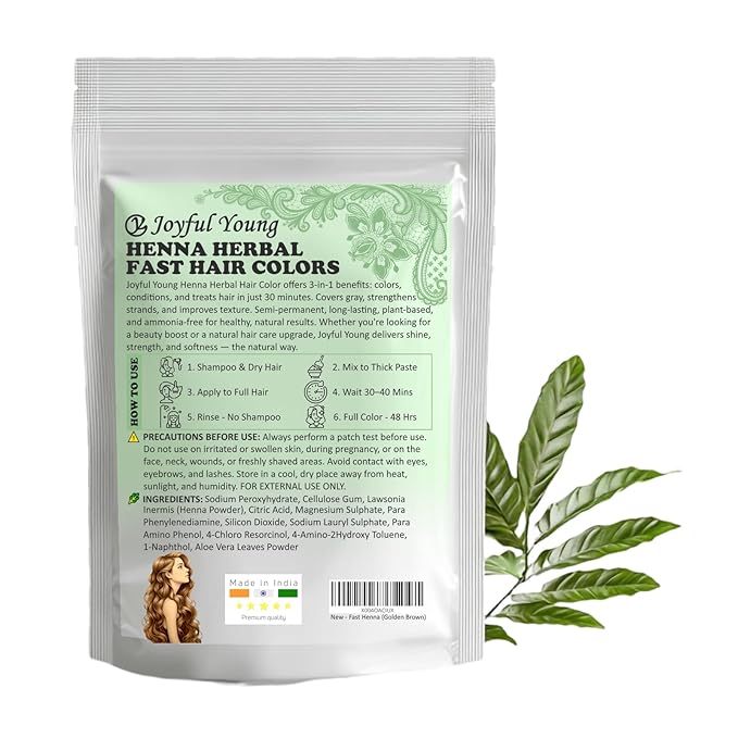 3IN1 Henna Hair Color - 30 Min Fast Herbal Hair Dye for Gray Coverage, Conditioning & Hair Treatment - No Ammonia, Semi-Permanent, Plant-Based (GOLDEN BROWN)