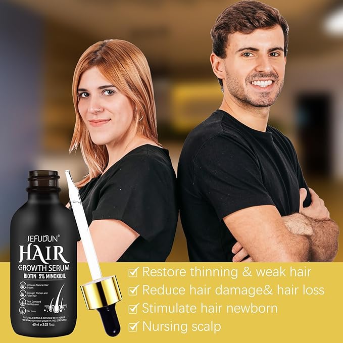 Uocasi 2Pack 5% Minoxidil Hair Growth Serum, Hair Growth for Men and Women, Hair Regrowth Serum For Stronger Thicker Longer Hair Help, Natural Facial Hair Treatment for Grooming Thickening