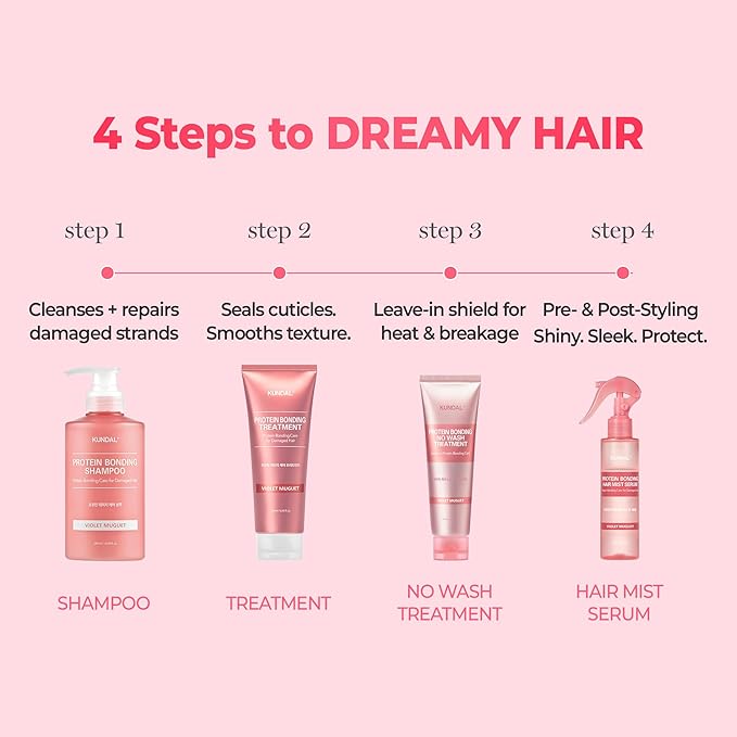 KUNDAL Protein Bonding Shampoo and Conditioner Set [Violet Muguet] - Korean Hair Care, Damage Repair, Frizz Control, Heat Protection, 16.9fl oz/ 6.76fl oz (Pack of 2), Stocking Stuffers