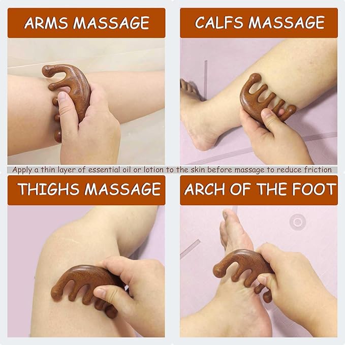 Wooden Comb, Wooden Scalp Massager, Massage Comb for Scalp Gua sha, Head Massager - Sandalwood