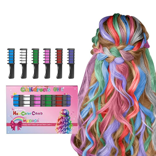 MSDADA New Hair Chalk Comb Temporary Hair Color Dye for Girls Kids with Light Color Hair, Washable Hair Chalk for Girls Age 4 5 6 7 8 9 10 Birthday Cosplay DIY, Christmas
