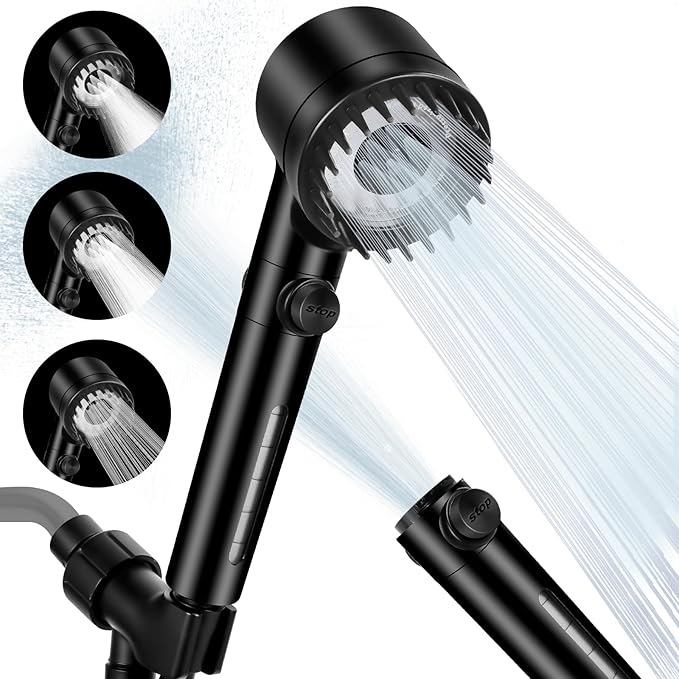 Luxsego High Pressure Shower Heads with Handheld Sprayer, Filtered Shower Head Soften Hard Water with Scalp Massager for Skin & Hair Care, 3 Settings Multi Functional Detachable Shower Head (Black)