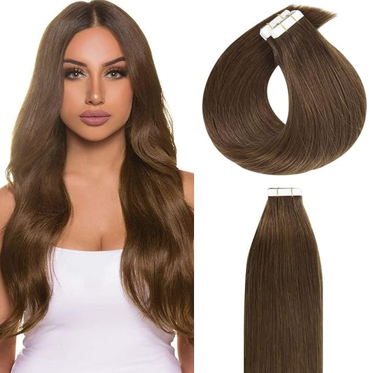 Lacer Tape in Hair Extensions Human Hair Tape Attached Skin Weft Invisible Double Side 18 Inch Chocolate Brown Hair Extensions Tape in 20pcs/set