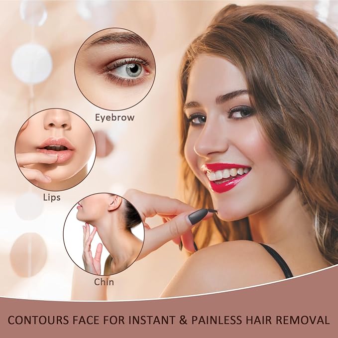 Women's Painless Hair Remover for Women, Battery Powered Facial Hair Shaver for Lips, Chin, Neck, and Cheek with 2 Replacement Heads and 1 Battery