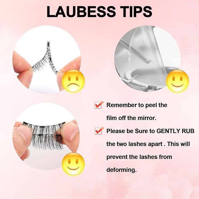 LAUBESS Magnetic Eyelashes with Applicator 2 Pair No Glue Needed Natural Look Magnetic Lashes Easy to Wear and Remove(L01/L03)