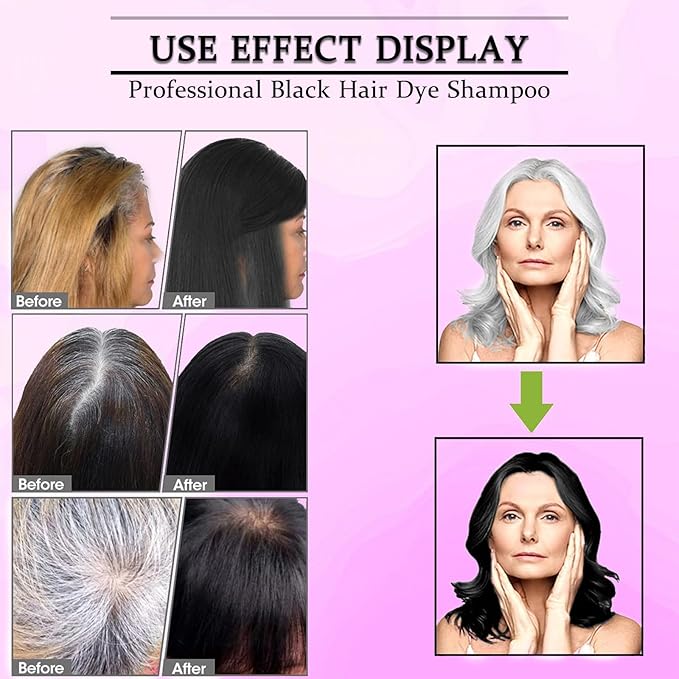 Black Hair Dye Shampoo Instant 3-in-1 for Gray Hair Coverage, Herbal Formula for Men & Women - Colors in 10-15 Minutes, Champu Para Canas 500ml