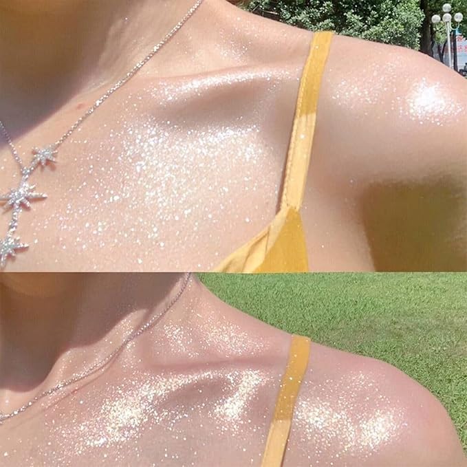 Champagne Highlighter Spray, Loose Shimmer Powder High Gloss Makeup Mist for Body, Face, Hair, Long Lasting Glitter Hairspray for Festive Party, Stage Shows, Nightclubs, Bar (2#)