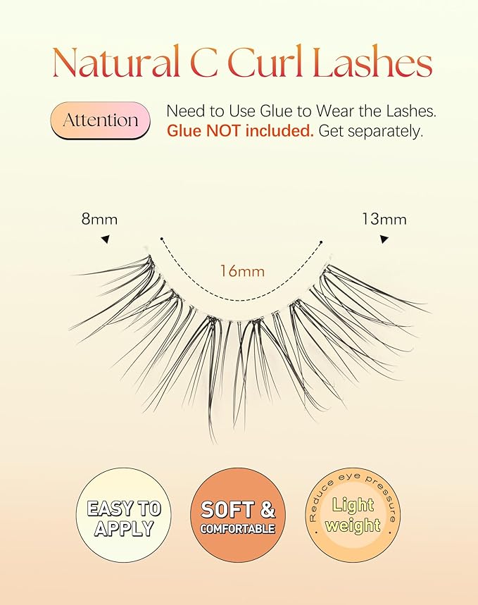 Half Lashes Natural Look 13MM Cat Eyelashes Clear Band False Eyelashes Wispy C Curl Corner Lashes Pack Soft Lash Strips 7 Pair Half Eyelash ChirpyLuna