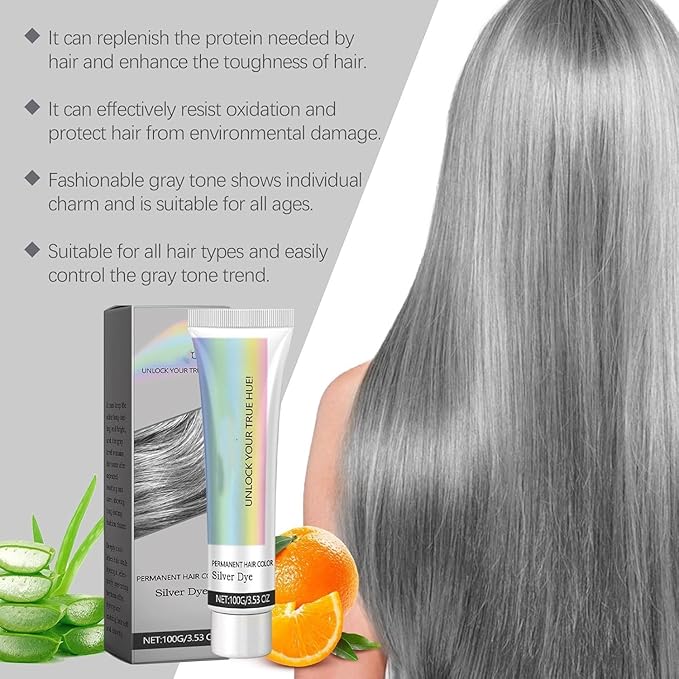 2-in-1 Natural Essence Extract Silver Hair Dye, Caremey No Bleaching SilverGrey & Smoke Grey Hair (3pcs)