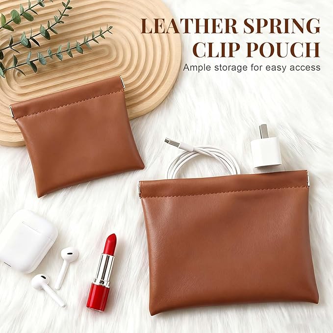 4 Pcs Leather Pouch for Purse, Snap Closure Self-Sealing Cosmetic Bag, Mini Waterproof Organizer for Makeup, Coins, Jewelry, Eyeglasses (D, Mixed sizes)