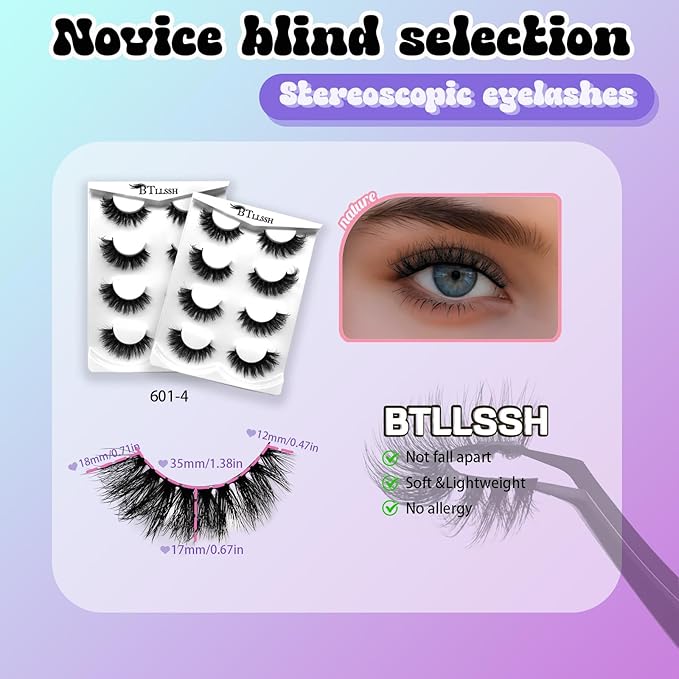 Faux Mink Eyelashes - Weightless & Fluffy Strip Lashes 8 Pair for a Vivid 3D Effect Reusable, Easy to Apply Vegan Mink Eyelash Cruelty-Free Mink-Like False Eyelashes
