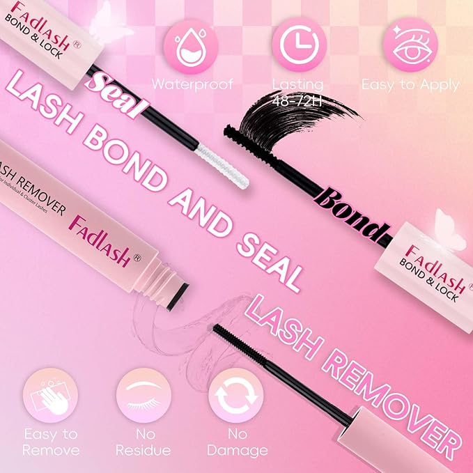 FADLASH DIY Lash Extension Kit Individual Lashes Cluster D Curl Eyelash Extension Kit D Curl Lash Clusters Lash Applicator Tool for Self Application at Home(KIT 200D-D-12-18mm)