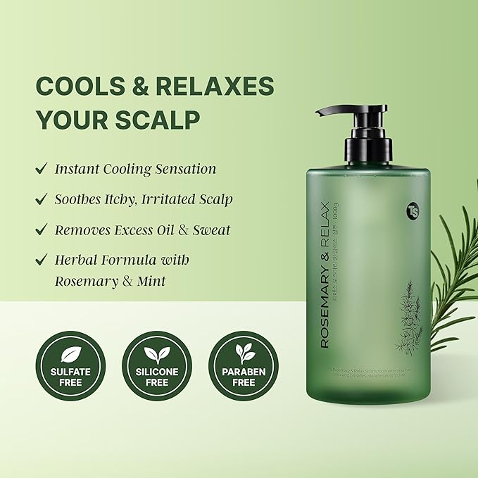 TS Rosemary & Relax Shampoo (1000g) Hydrating & Calming | Natural Ingredients | Sulfate-Free | Korean Shampoo (35.2 Fl oz)