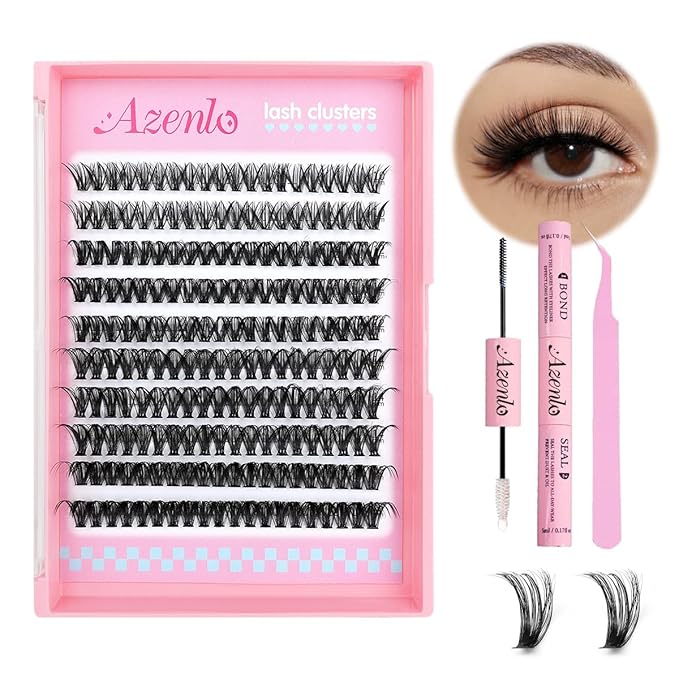 Azenlo Natural Lash Clusters Kit Wispy Eyelash Clusters 120 pcs Cluster Eyelash Extensions C Curl Individual Lashes 10-16 mm Mix Length Natural Look (40D KIT 120 Pcs)
