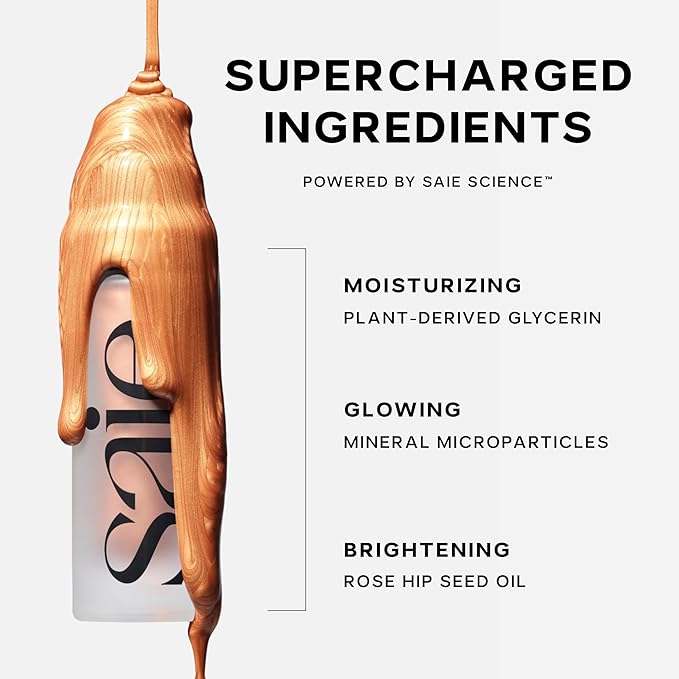 Saie Mini Glowy Super Gel - Hydrating Makeup Primer and Illuminating Glow Serum Enriched with Vitamin C and Squalane Oil - All-Over Liquid Highlighter Makeup for Instant Glass Skin - Warmglow (0.5 oz)