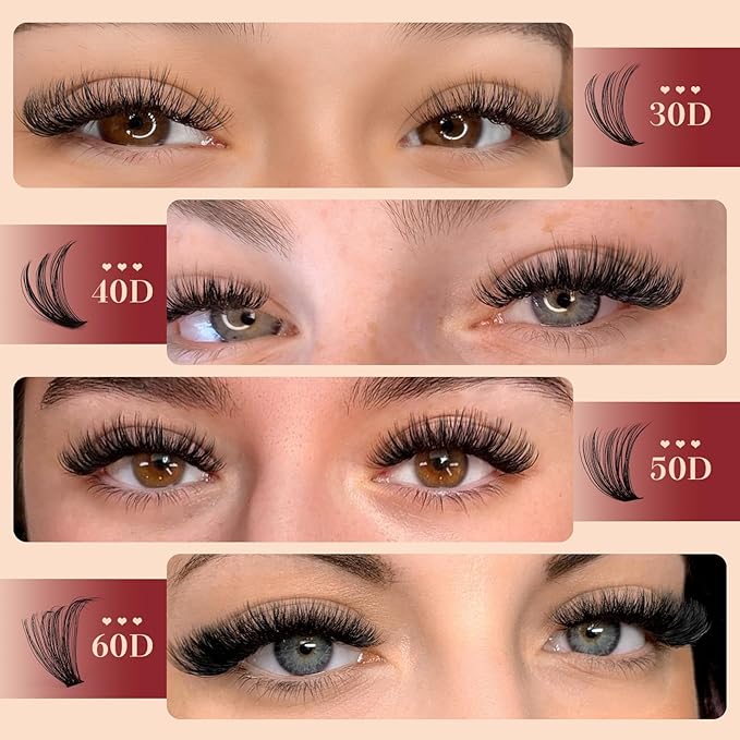 Higu clace Lash Clusters 480pcs 30D+40D+50D+60D Eyelash Clusters 4 Styles Mixed 10-18MM, Wispy Cluster Eyelash Extensions, Easy to Use, Can DIY at Home
