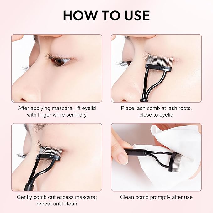 Foldable Eyelash Separator Comb, Stainless Steel Curved Lash Definer, Mascara Comb & Clump Remover Tool for Natural, Flawless Lashes