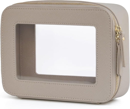 Popvibe Clear Makeup Bag Travel Cosmetic Case Transparent Toiletry Bag with Zipper, Portable Make Up Organizer Traveling Compact Car Bag for Essentials