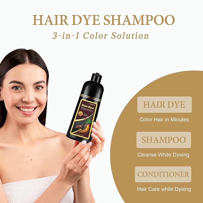 Brown Hair Dye Shampoo, Herbal Hair Color Shampoo, Long Lasting Brown Hair Dye, Shampoo Para Pintar el Cabello, Works in Minutes, 16.90 Fl Oz, Easy to Use