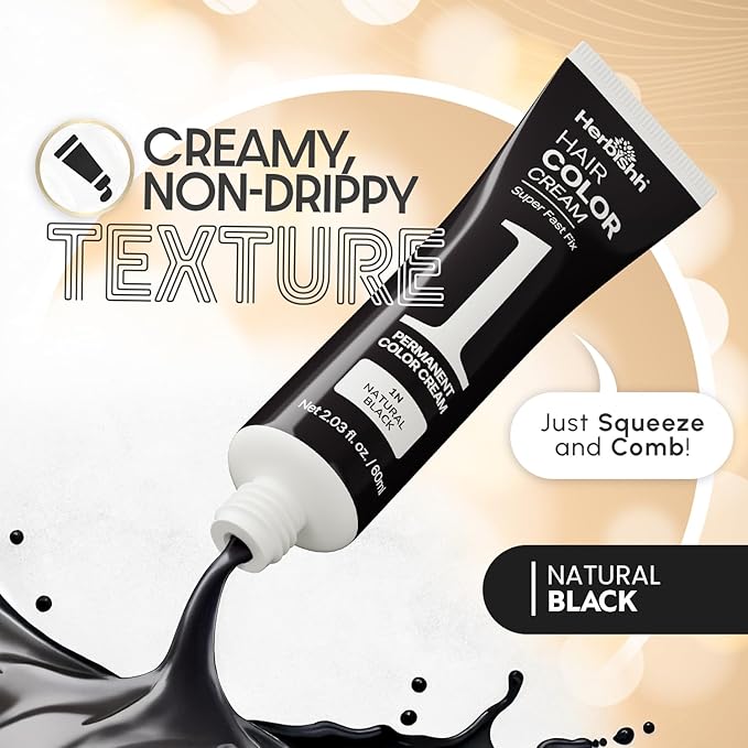 Herbishh Rapid Infusion Hair Color Cream – 1N Natural Black Hair Dye Permanent One Minute with Comb Applicator, Hair Color for Gray Hair Coverage, Ammonia-Free, Patented Korean Technology, 2.03 fl. Oz