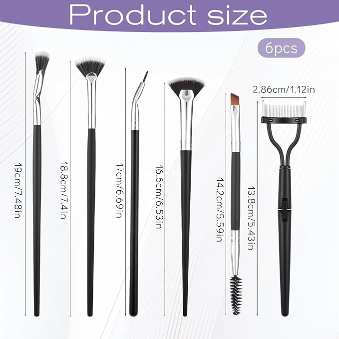 6 Piece Eyelash Brush Separator Eyebrow Combs Dual Ended Spoolie Mascara Fan Brush Lash Separator Comb Eyebrow and Eyeliner Tool Kit