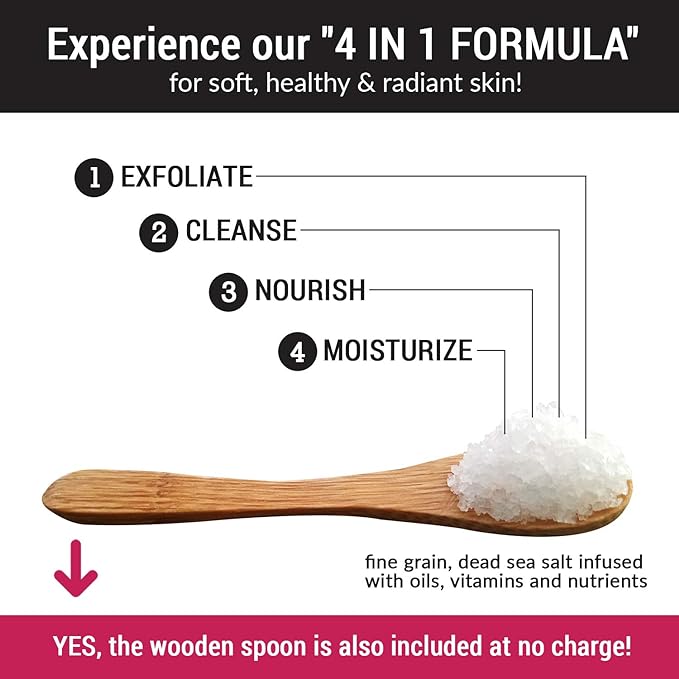 pureSCRUBS Premium Vanilla Body Scrub Set - Large 16oz Dead Sea Salt Body Scrub With Infused Essential Oils & Nutrients, Includes Wooden Spoon, Loofah & Oatmeal Exfoliating Bar Soap