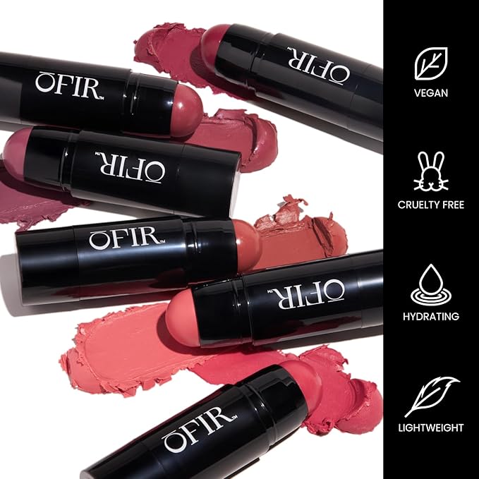 OFIR Cheek Tones Vitamin C Blush Stick | Buildable, Hydrating, Lightweight, Vegan Cream Blush Stick | Non-Transfer, Radiant Finish, Skin-Loving Formula | Rhubarb - Deep Berry | 0.21 oz