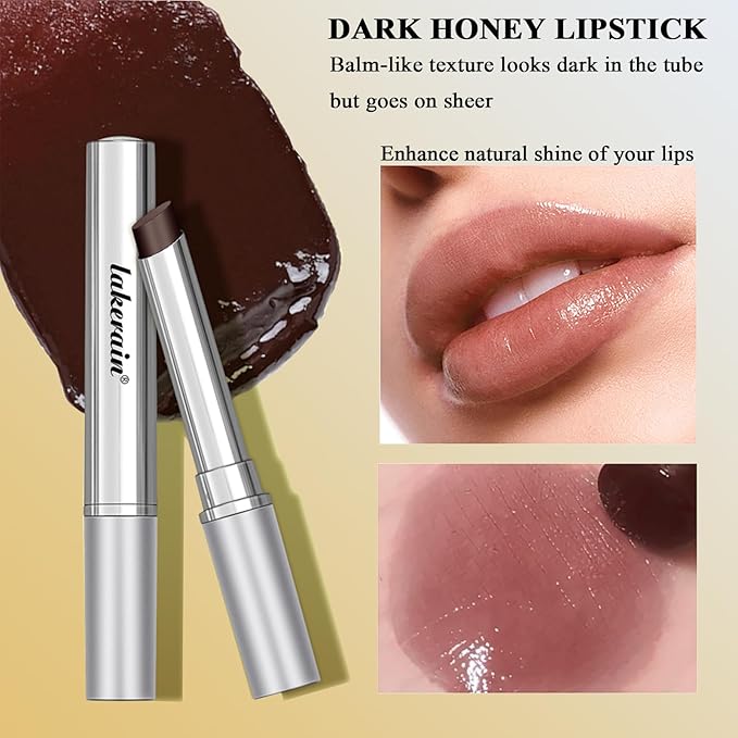 Honey Lipstick Tinted Lip balm, Hydrating Nourishing Sheer Formula Lipstick, Natural Glossy Finish (1 PC BLACK + 1 PC PINK)