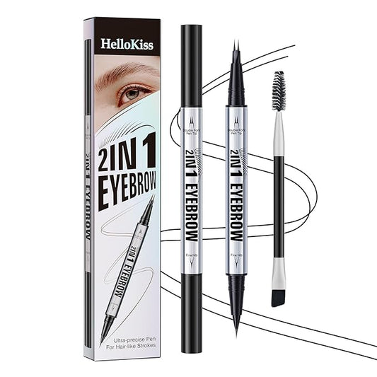 Microblading Eyebrow Pen, 2 Tip Precise Microblade Eyebrow Pencil That Looks Like Hair, Waterproof Natural Eye Brow Pencils for Women, Non Dry Out and Last All Day (Black)