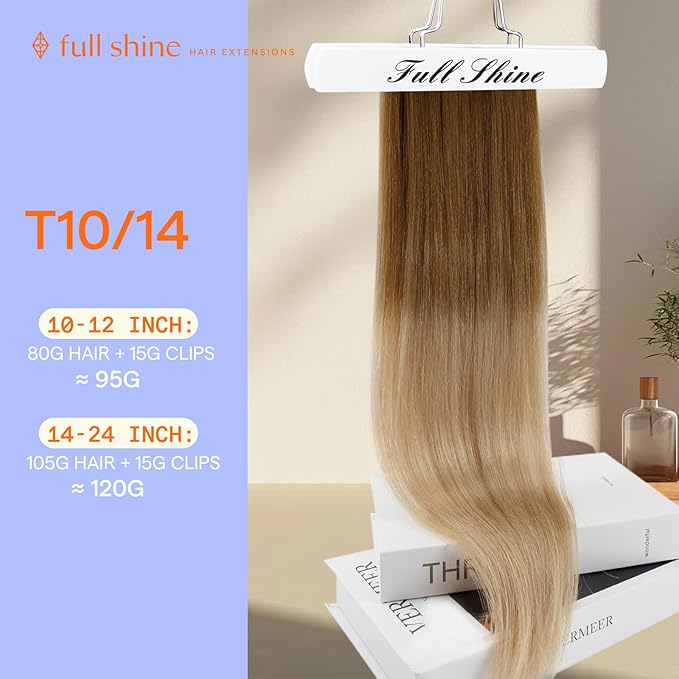 Full Shine Blonde Clip in Hair Extensions Ombre Human Hair Clip in Extensions Balayage Golden Brown to Blonde Real Hair Extensions for Women 14 Inch 7 Pcs 120 G