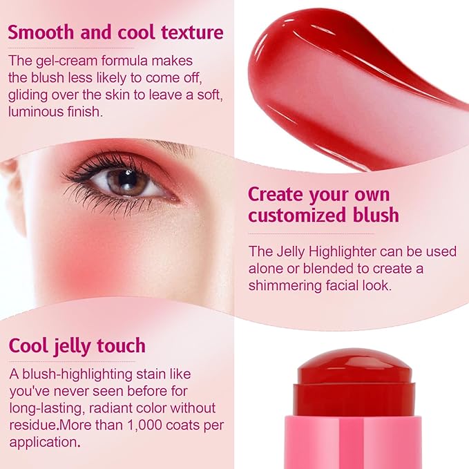 2 Colors Cooling Water Jelly Tint/Blush,Love Stick（Light Pink+Candied Orange ）Multi-Use Juicy Jelly Lip + Cheek Tint Creates A Moist Watercolor Finish-1,000+ Swipes Per Stick