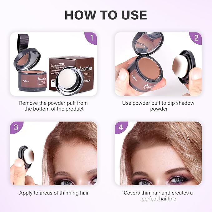 Acomler Instantly Root Cover Up Hairline Shadow Powder,Root Touch Up Hair Color 0.35 Ounce for Thinning Hair, Grey Hair Coverage Hair Powder for Women Men with Eyebrows,Beard Line,Bald Spots (Black)