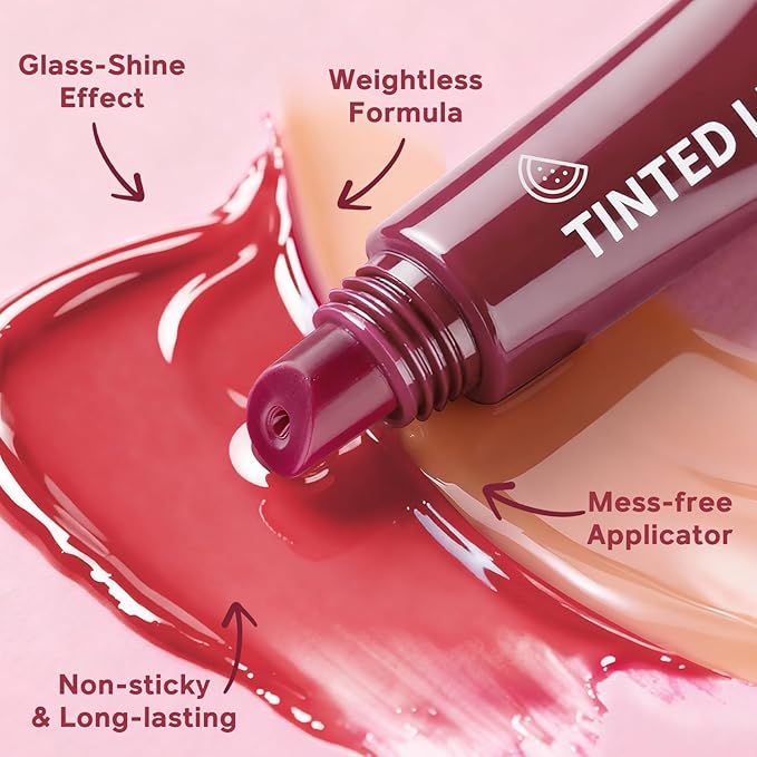Color Nymph Tinted Lip Gloss Trio, Nourishing Lip Balm Set with Shea Butter & VE, Non-Sticky Intense Hydrating Lipgloss for Dry Lips, Sheer Tint | Vegan & Cruelty-free, #03 Watermelon, Vanilla & Mint