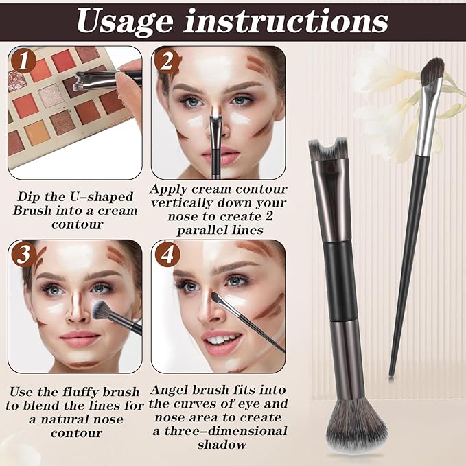 2pcs Nose Contour Brushes Nose Brush Makeup Noses Contouring Brush U-Shaped Angled Tilt Sculpting Fluffy Dual-Ended Makeup Brushes Noses Angled Cheek Bones, Highlight