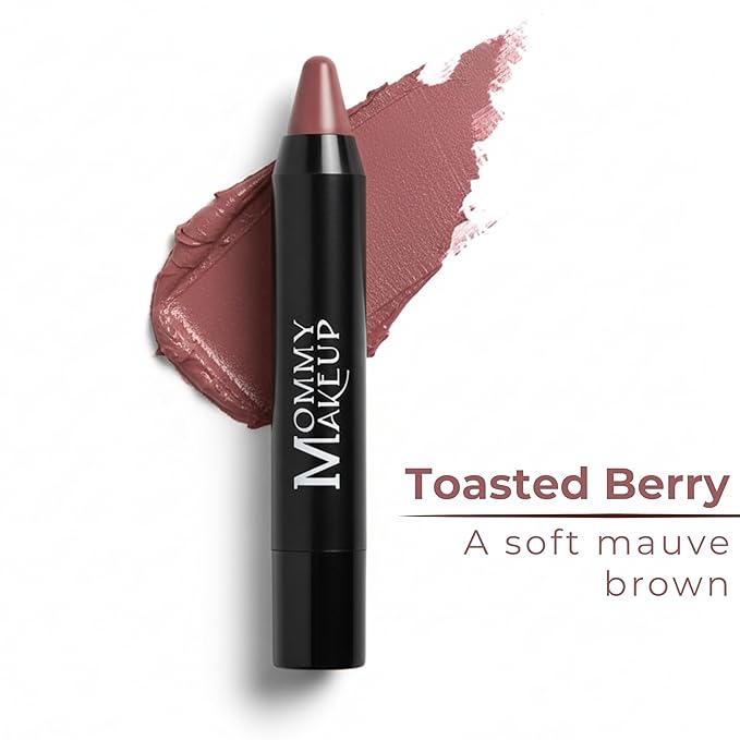Mommy Makeup Triple Sticks Lipstick, Cream Blush & Teatment All-In-One with Shea & Cocoa Butter - Soft & Creamy Moisturizing Lip Crayon For Lips & Cheeks (Toasted Berry)