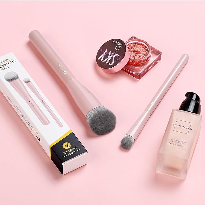 KINGMAS Foundation Makeup Brushes, Angled Kabuki Concealer Brush Under Eye Nose Contour Brush for Liquid Cream Powder Blending Buffing (Pink)