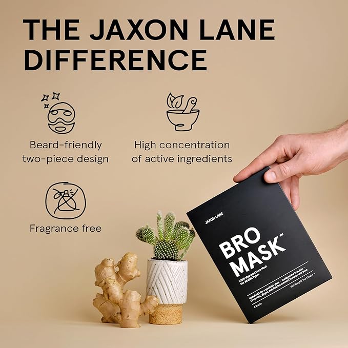 JAXON LANE BRO MASK Premium Korean Face Mask for Men (4 x 4 Pack) - Anti Aging Sheet Masks w/Hydrogel, Vitamin C, Hydrolyzed Collagen, & Hyaluronic Acid - Perfect Skin Care Stocking Stuffers for Men