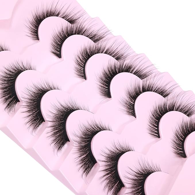 Fox Eyelashes False Lashes Dramatic Faux Mink Lashes Wispy 18mm Long Angel Wing Eyelash Lift Fake Eye Lashes Pack 7 Pairs