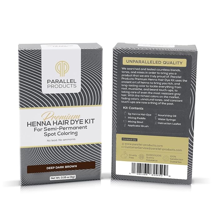 Parallel Products Spot Color Henna Kit - Henna Hair Dye - 5 grams - Tint for Professional Spot Coloring - With Nourishing Oil, Mixing Dish and Application Brush - Root Touch Up (Deep Dark Brown)