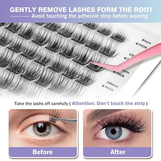 156 PCS Self-Adhesive Lash Clusters – No Glue Needed, Dual-Row Sticky Strip Lashes, DIY Individual Lash Extensions, Super Hold False Eyelashes (Volume-Mixed)