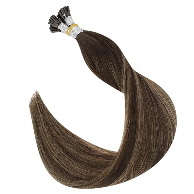 Full Shine I Tip Hair Extensions Human Hair Color 2/8/2 Balayage Brown 22 Inch Itip Human Hair Extensions 50 Grams Pre Bonded Extensions Remy Hair for Wedding