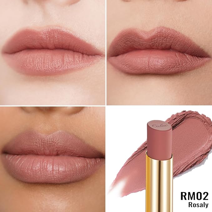 Oulac Pink Nude Matte Lipsticks for Women, Silky Velvet Matte Lipstick, Soft Smooth Texture, High Impact Lip Color, Not Dry Lightweight Formula Infused with Vitamin E, Vegan&Cruelty Free RM02