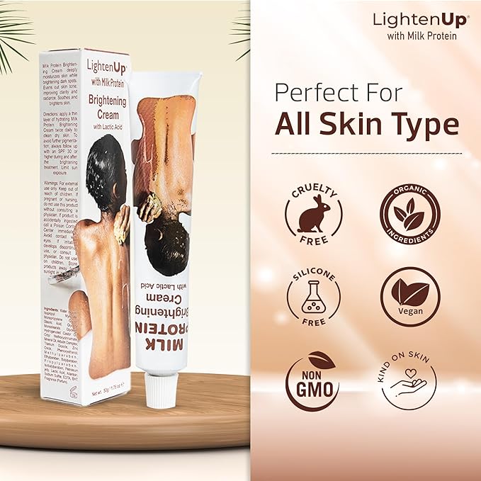 Lighten-Up Lactic Acid Cream - 1.7 Fl oz / 50 ml - Skin Brightening Cream, AHA Cream, Helps Even Skin Tone - with Vitamin C & Shea Butter