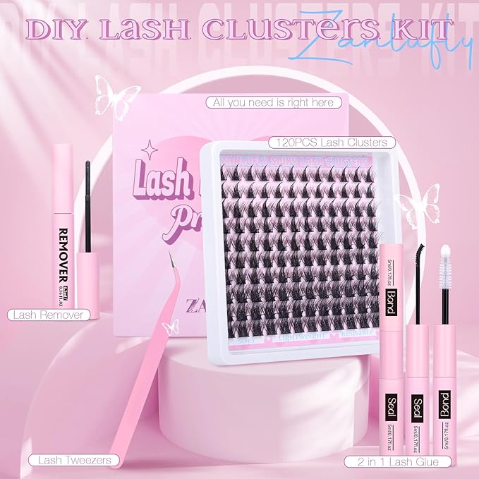 Manga Lash Clusters Kit Anime Eyelash Clusters Kit Wispy Cluster Eyelash Extension Kit DIY Lash Extension Kit 10-16mm Spiky Individual Lashes with Bond and Seal Lash Glue, Tweezers and Remover
